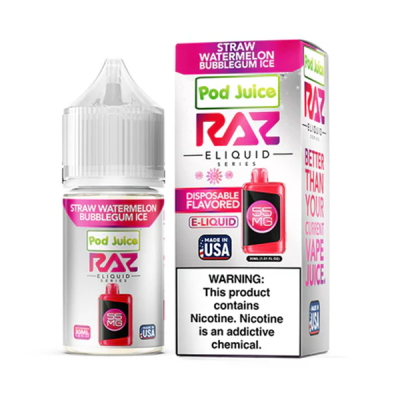 Straw Watermelon Bubblegum Ice Pod Juice & RAZ Salt Nic E-Juice 30ml